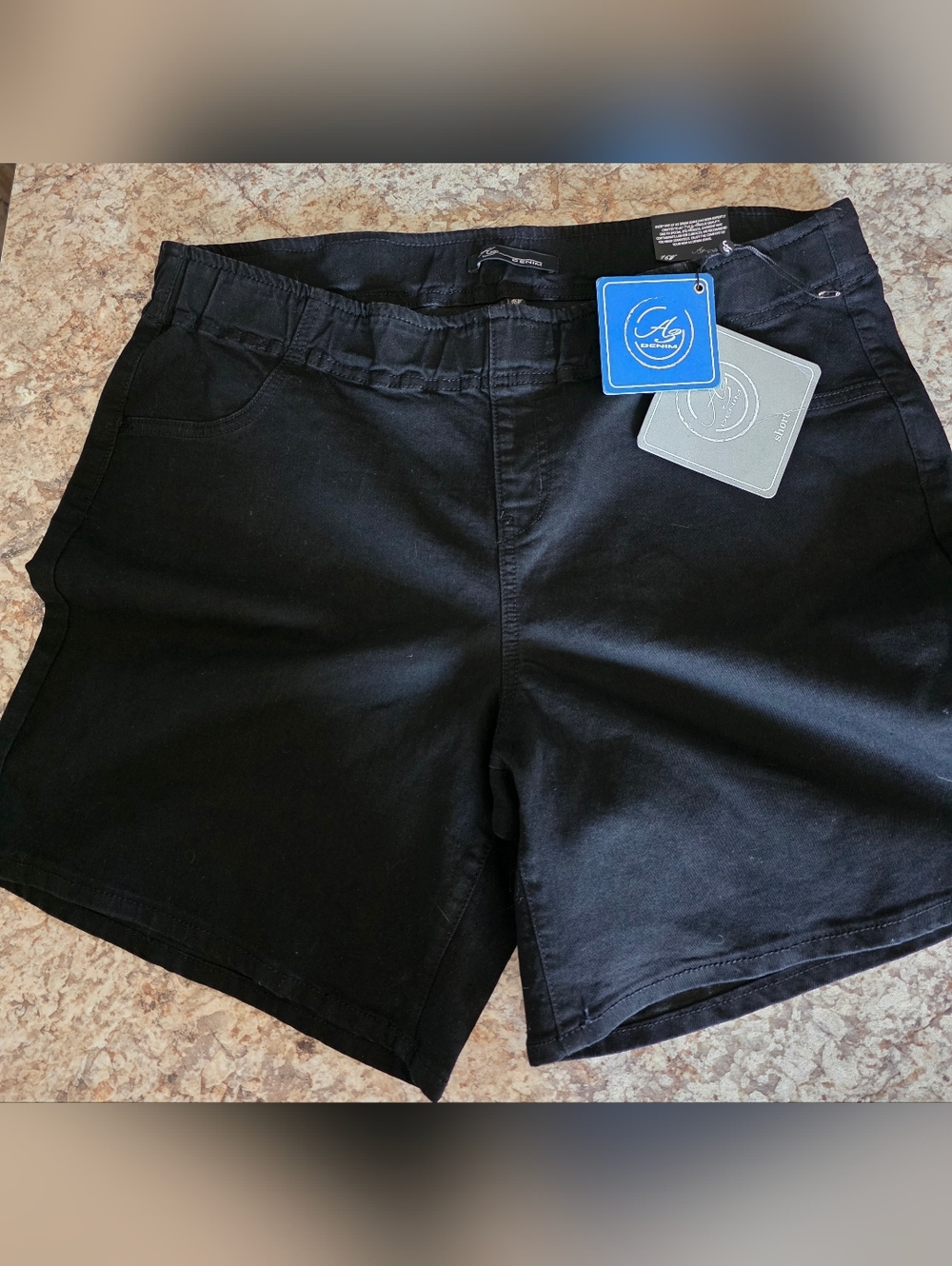 A3 Black Soft Denim Elastic Waist Pull-On Shorts 16W ❤️